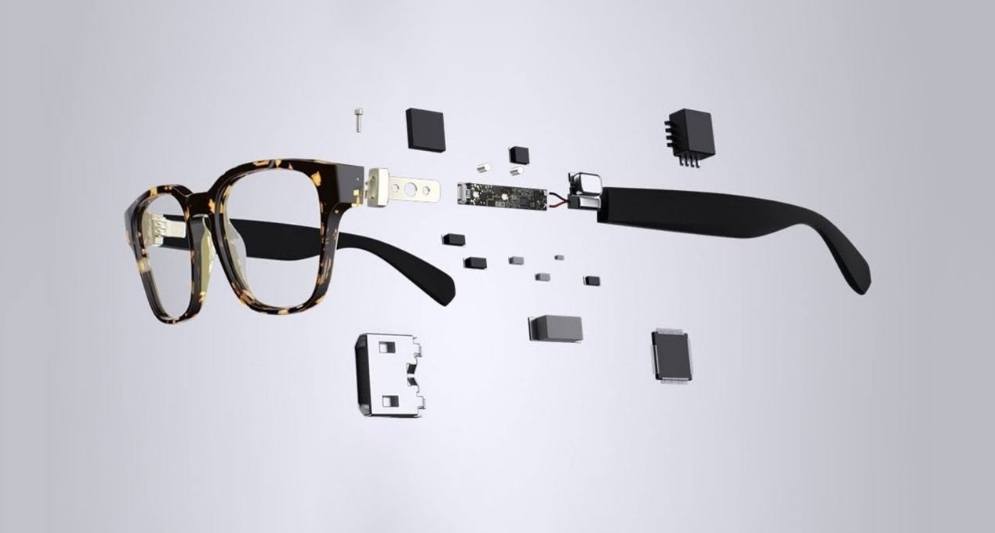 Render. Showing parts of smart glasses.